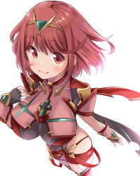 Rule 34 | absurdres, black gloves, breasts, chest jewel, earrings, fingerless gloves, gem, gloves, headpiece, highres, jewelry, kurokaze no sora, large breasts, pyra (xenoblade), red eyes, red hair, red shorts, red thighhighs, short hair, short shorts, shorts, solo, swept bangs, thighhighs, tiara, xenoblade chronicles (series), xenoblade chronicles 2