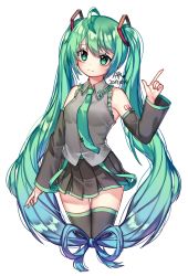 Rule 34 | 1girl, 2017, bad id, bad pixiv id, dated, detached sleeves, green eyes, green hair, hatsune miku, highres, long hair, necktie, shiro albino, simple background, skirt, solo, thighhighs, twintails, very long hair, vocaloid, white background