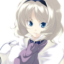 Rule 34 | 1girl, alice margatroid, blonde hair, capelet, face, female focus, hairband, short hair, simple background, solo, tooya, touhou, touya (the-moon), white background