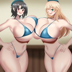 Rule 34 | 2girls, atago (kancolle), breasts, cleavage, fellatio, highres, huge breasts, kantai collection, multiple girls, oral, takao (kancolle), tokuchukancoll