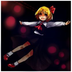 Rule 34 | 1girl, ascot, blonde hair, bow, dark, hair bow, mayo (mayomr29), outstretched arms, red eyes, rumia, sketch, solo, touhou