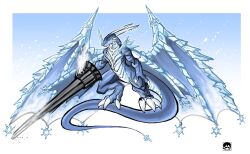 Rule 34 | claws, digimon, digimon (creature), dragon, examon, highres, ice, lance, original, polearm, solo, weapon