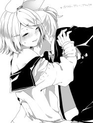 Rule 34 | 1boy, 1girl, bow, brother and sister, embarrassed, closed eyes, faceless, faceless male, grabbing, grabbing from behind, greyscale, hair bow, hair ornament, hair ribbon, holding another&#039;s wrist, incest, kagamine len, kagamine rin, kuronyanko, licking, licking another&#039;s neck, lips, monochrome, necking, pulling, ribbon, school uniform, siblings, tearing up, twincest, twins, undressing, vocaloid, wavy mouth