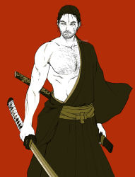 Rule 34 | 1boy, artist request, ghost of tsushima, katana, male focus, sakai jin, samurai, sword, text focus, weapon