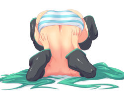 Rule 34 | 1girl, aqua hair, butt crack, detached sleeves, duplicate, from behind, hatsune miku, iyamato, panties, solo, striped clothes, striped panties, underwear, upside-down, vocaloid