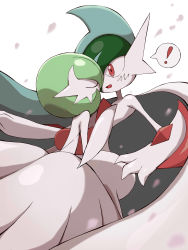 Rule 34 | !, absurdres, blurry, colored skin, commentary, commentary request, creatures (company), closed eyes, gallade, game freak, gardevoir, gen 3 pokemon, gen 4 pokemon, highres, looking at another, mega gallade, mega gardevoir, mega pokemon, nintendo, open mouth, pokemon, pokemon (creature), red eyes, shabana may, spoken exclamation mark, tongue, white skin