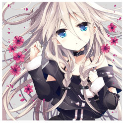 Rule 34 | 1girl, bare shoulders, blonde hair, blue eyes, choker, flower, ia (vocaloid), looking at viewer, naan, off shoulder, okm, portrait, solo, vocaloid