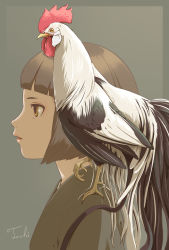 Rule 34 | 1girl, bird, brown eyes, brown hair, chicken, face, highres, japanese clothes, kimono, original, rooster, short hair, solo, toshi punk