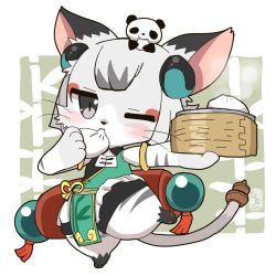Rule 34 | artist request, baozi, cat, cat busters, chinese clothes, eating, food, furry, grey eyes, nyaorin (cat busters), one eye closed, panda