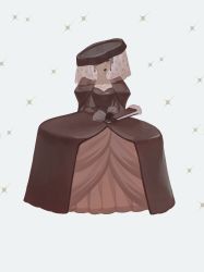 Rule 34 | 1girl, absurdres, brown dress, brown gloves, brown hat, dress, earrings, full body, gloves, grey eyes, grey hair, hat, hat over one eye, highres, jewelry, long sleeves, mu mashu, one eye covered, original, parted lips, personification, solo, standing, white background