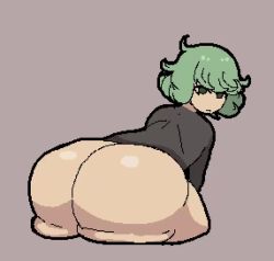 Rule 34 | 1girl, animated, ass, ass shake, black dress, bottomless, curly hair, dress, green eyes, green hair, grey background, huge ass, jiggle, looking at viewer, looking back, no panties, one-punch man, short hair, simple background, solo, tatsumaki, thick thighs, thighs, toedi, video