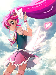 Rule 34 | 10s, 1girl, aino megumi, bad id, bad pixiv id, boots, bow, brooch, cure lovely, day, earrings, hair ornament, happinesscharge precure!, heart, heart brooch, jewelry, long hair, looking at viewer, magical girl, motoki (hisano motoki), pink bow, pink eyes, pink hair, pink skirt, ponytail, precure, puffy sleeves, skirt, sky, smile, solo, thighhighs, very long hair, white thighhighs, wide ponytail, wrist cuffs, zettai ryouiki