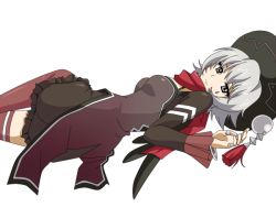 Rule 34 | .hack//, .hack//g.u., .hack//roots, 00s, 1girl, bandai, bloomers, breasts, cyber connect 2, dress, female focus, grey eyes, grey hair, hat, image sample, pixiv sample, shino (.hack//g.u.), short hair, simple background, skyemerald, solo, thighhighs, underwear, white background