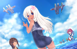 Rule 34 | 10s, 6+girls, absurdres, aircraft, airplane, ass, ball, beachball, dutch angle, from behind, haruto (hirokazu1001), highres, i-168 (kancolle), i-19 (kancolle), i-401 (kancolle), i-58 (kancolle), i-8 (kancolle), kantai collection, long hair, maru-yu (kancolle), multiple girls, one-piece swimsuit, revision, ro-500 (kancolle), sailor collar, sailor shirt, school swimsuit, shirt, short hair, swimsuit