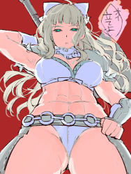 Rule 34 | 1girl, abs, artist request, axe, breasts, brown hair, charlotte (fire emblem), fire emblem, from below, green eyes, large breasts, looking at viewer, looking down, nintendo, thick thighs, thighs, weapon