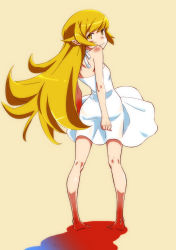 Rule 34 | 1girl, artist request, ass, blonde hair, blush stickers, breasts, child, dress, fang, kneepits, long hair, looking back, monogatari (series), oshino shinobu, small breasts, solo, tagme