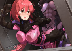 Rule 34 | 1boy, 1girl, against glass, ass, ass grab, blush, bodysuit, breast press, breasts, brown eyes, clothed sex, clothes, grabbing, grabbing from behind, highres, kagami sumika, long hair, medium breasts, morisobo, muscular, muscular male, muv-luv, muv-luv alternative, open mouth, pink hair, ponytail, sex, sex from behind, window