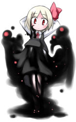 Rule 34 | 1girl, arms behind head, arms up, blonde hair, female focus, kugelschreiber, looking at viewer, red eyes, rumia, short hair, simple background, solo, touhou, white background