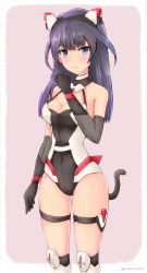 Rule 34 | 1girl, absurdres, agatsuma kaede, alice gear aegis, black gloves, black hair, black hairband, blue eyes, blush, bodysuit, breasts, cleavage cutout, closed mouth, clothing cutout, commentary request, elbow gloves, gloves, gluteal fold, grey background, hairband, halterneck, highres, light frown, long hair, looking at viewer, mechanical ears, mechanical legs, mechanical tail, medium breasts, outside border, rasen manga, skin tight, skindentation, solo, standing, tail, thigh strap, twitter username