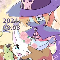 animal_ears cat cat_ears couple digimon digimon_(creature) gloves hat holy_ring skull tail tailmon wizard wizard_hat wizarmon