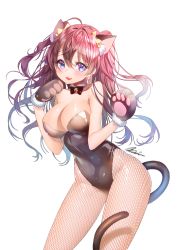 Rule 34 | 10s, 1girl, aile (crossroads), animal ears, animal hands, blue eyes, bow, bowtie, breasts, cat ears, cat girl, cat tail, catsuit, cleavage, detached collar, female focus, fishnet pantyhose, fishnets, gloves, highleg, highleg leotard, ichinose shiki, idolmaster, idolmaster cinderella girls, kittysuit, large breasts, leotard, long hair, looking at viewer, nontraditional playboy bunny, pantyhose, paw gloves, red hair, solo, tail