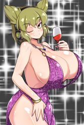 Rule 34 | 1girl, alcohol, alternate costume, breasts, cup, drinking glass, headphones, highres, huge breasts, norori, solo, touhou, toyosatomimi no miko, wine, wine glass