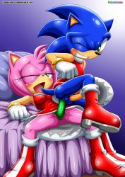 Rule 34 | 1boy, 1girl, amy rose, anal, bbmbbf, bed, blush, boots, cosplay, crossdressing, dildo, erection, femdom, furry, hetero, highres, humiliation, male penetrated, mobius unleashed, pain, palcomix, pegging, penis, power bottom, rape, sega, sex toy, smile, sonic (series), sonic the hedgehog, strap-on, tagme, testicles, trap, uncensored, wince