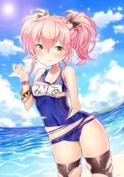 Rule 34 | 10s, 1girl, absurdres, bad id, bad pixiv id, beach, blush, bow, bracelet, breasts, crying, crying with eyes open, earrings, goyain, hair bow, highres, idolmaster, idolmaster cinderella girls, jewelry, jougasaki mika, long hair, ocean, outdoors, pink hair, school swimsuit, short hair, signature, sky, solo, swimsuit, tears, thighhighs, tight swimsuit, torn clothes, torn swimsuit, torn thighhighs, twintails, two side up, water, yellow eyes