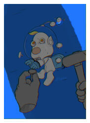 Rule 34 | 1boy, backpack, bag, big nose, black bag, blonde hair, blue background, blue gloves, border, commentary request, disembodied hand, full body, furrowed brow, gloves, hammer, helmet, highres, holding, holding hammer, holding nail, looking at viewer, louie (pikmin), lying, male focus, mini person, miniboy, nail, nintendo, on side, orange eyes, parted lips, pikmin (series), pointy ears, pov, pov hands, radio antenna, shadow, short hair, signature, simple background, solo focus, space helmet, spacesuit, sweat, unusually open eyes, usuba (hatomugip), very short hair, whistle, white border, wide-eyed