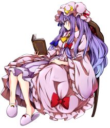 Rule 34 | 1girl, baba (baba seimaijo), book, bow, chair, crescent, dress, frills, full body, hair bow, hair ornament, hat, hat bow, image sample, long hair, long sleeves, looking down, md5 mismatch, mob cap, open book, patchouli knowledge, profile, puffy sleeves, purple hair, reading, resolution mismatch, sitting, slippers, solo, source larger, striped clothes, striped dress, touhou, transparent background, vest, wide sleeves