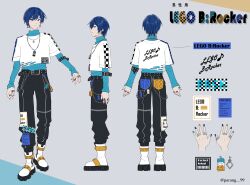 Rule 34 | 1boy, absurdres, arm belt, belt, belt buckle, black belt, blue eyes, blue hair, blue nails, buckle, chain, commentary request, dark blue hair, earrings, fingernails, full body, highres, jewelry, kaito (vocaloid), lego, long sleeves, looking at viewer, multiple views, musical note, necklace, orange nails, outstretched hand, parang 99, project sekai, ring, short hair, sideways glance, standing, sweater, teeth, turnaround, turtleneck, turtleneck sweater, twitter username, vocaloid