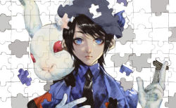 Rule 34 | 1girl, bad id, bad pixiv id, blue eyes, hat, lips, necktie, omoide no ie, puzzle piece, red eyes, sumiobunnya, usagi (omoide no ie), yukkuri (omoide no ie)