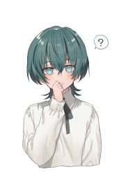 Rule 34 | 1boy, ?, aged down, blue eyes, blush, byleth (fire emblem), byleth (male) (fire emblem), child, fire emblem, fire emblem: three houses, green hair, highres, looking at viewer, nintendo, none (kameko227), short hair, simple background, white background