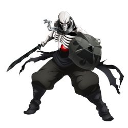 Rule 34 | 1boy, ainz ooal gown, chain, cuffs, full body, official art, orb, overlord (maruyama), pants, red eyes, shackles, shield, skeleton, solo, sword, tagme, transparent background, weapon