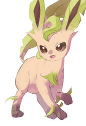 Rule 34 | animal focus, brown eyes, brown sclera, colored sclera, creatures (company), fang, full body, game freak, gen 4 pokemon, highres, horezai, leafeon, looking at viewer, nintendo, no humans, notched ear, open mouth, pokemon, pokemon (creature), simple background, sketch, solo, standing, white background