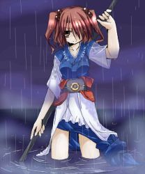 Rule 34 | 1girl, female focus, oekaki, onozuka komachi, rain, solo, standing, thighs, touhou, water, wet, wet clothes