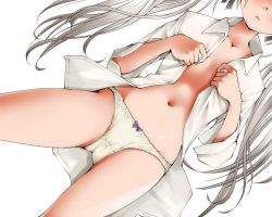 Rule 34 | 1girl, dr rex, flat chest, head out of frame, kasugano sora, long hair, no bra, open clothes, open shirt, panties, shirt, solo, twintails, underwear, white hair, white panties, yosuga no sora