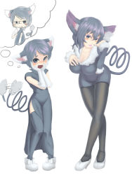 Rule 34 | 2girls, animal ears, breasts, cat ears, cat tail, cleavage, creatures (company), dress, evolutionary line, game freak, gen 4 pokemon, glameow, gloves, hands on own face, large breasts, multiple girls, nintendo, pantyhose, personification, pokemon, purugly, tail, tenjou ryuka, thighhighs