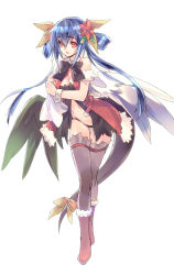 Rule 34 | 1girl, angel wings, asymmetrical wings, bag, bare shoulders, black bow, black bowtie, black panties, blue hair, bow, bowtie, breasts, center opening, christmas, cleavage, collar, dizzy (guilty gear), flower, full body, fur trim, gift, gift bag, gluteal fold, guilty gear, hair between eyes, hair flower, hair ornament, hair ribbon, hair rings, holding, holding bag, low twintails, medium breasts, navel, open mouth, panties, red eyes, red footwear, ribbon, santa costume, solo, stomach, tail, tail ornament, tail ribbon, tareme, thigh gap, thigh strap, thighhighs, thighs, twintails, underwear, wanko (takohati8), wings, wrist cuffs, yellow ribbon