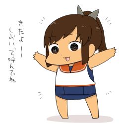 Rule 34 | 10s, 1girl, chibi, comic, gaiko kujin, i-401 (kancolle), kantai collection, sailor collar, school swimsuit, short ponytail, simple background, solo, swimsuit, swimsuit under clothes, tan, translation request
