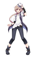 Rule 34 | 1boy, belt, blonde hair, blush, bracelet, collar, full body, hasu (velicia), hat, jewelry, long hair, looking at viewer, male focus, open mouth, original, red eyes, simple background, smile, solo, teeth, white background, white hat