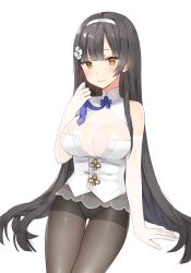 Rule 34 | 1girl, arm at side, bad id, bad pixiv id, black hair, black pantyhose, blue necktie, blunt bangs, blush, breasts, brown eyes, canape (canape0130), cleavage, closed mouth, cowboy shot, crotch seam, elbow gloves, flower, girls&#039; frontline, gloves, hair flower, hair ornament, hairband, highres, large breasts, lips, long hair, looking at viewer, necktie, no bra, no pants, panties, panties under pantyhose, pantyhose, see-through, shirt, smile, solo, standing, straight hair, thigh gap, tsurime, type 95 (girls&#039; frontline), underwear, very long hair, white gloves, white hairband, white shirt