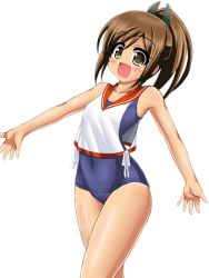 Rule 34 | 10s, 1girl, brown eyes, brown hair, i-401 (kancolle), kantai collection, one-piece swimsuit, open mouth, ponytail, sailor collar, school swimsuit, short hair, solo, standing, swimsuit, swimsuit under clothes, yaeba