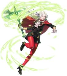Rule 34 | 1girl, ankle boots, axe, battle axe, black dress, black footwear, boots, cape, dress, edelgard von hresvelg, fire emblem, fire emblem: three houses, fire emblem heroes, full body, gloves, glowing, high heel boots, high heels, highres, long hair, long sleeves, nintendo, pantyhose, parted bangs, red cape, red pantyhose, short dress, solo, suda ayaka, transparent background, weapon, white gloves