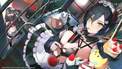 Rule 34 | 2girls, apron, azur lane, banned artist, between breasts, bikini, black hair, black skirt, black thighhighs, breast strap, breasts, brown cat, cake, can, cat hair ornament, covered mouth, cross, drinking straw, food, frilled apron, frills, from above, hair between eyes, hair ornament, holding, holding can, holding tray, horns, iron cross, looking at viewer, looking up, maid, maid bikini, maid headdress, manjuu (azur lane), mechanical horns, medium breasts, meowfficer (azur lane), metal, midriff, multicolored hair, multiple girls, o-ring, o-ring top, official alternate costume, official art, pulling own clothes, red eyes, red horns, scarf, scarf over mouth, short hair, skirt, stairs, streaked hair, swimsuit, tetsubuta, thighhighs, tray, two-tone hair, u-47 (azur lane), u-47 (urban maid) (azur lane), ulrich von hutten (azur lane), ulrich von hutten (mayhem maid) (azur lane), unconventional maid, waist apron, white apron, white hair, x hair ornament, yellow eyes, zettai ryouiki