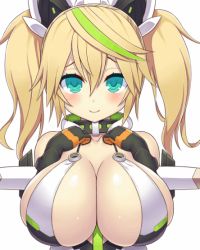 Rule 34 | 1girl, animated, animated gif, aqua eyes, asamura hiori, bad link, blush, bouncing breasts, breasts, elbow gloves, gen&eacute; (pso2), gene (pso2), gloves, green hair, hair between eyes, huge breasts, large breasts, leaning forward, long hair, looking at viewer, lowres, multicolored hair, open mouth, phantasy star, phantasy star online 2, smile, solo