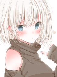 Rule 34 | 1girl, blonde hair, blue eyes, blush, clothing cutout, from side, heart, high collar, highres, hiro (hirohiro31), looking at viewer, original, short hair, shoulder cutout, solo, upper body, white background