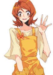Rule 34 | 10s, 1girl, brown eyes, brown hair, hand in pocket, happinesscharge precure!, looking at viewer, oomori yuuko, precure, short hair, simple background, smile, solo, tima, white background