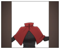 Rule 34 | 1girl, black shirt, cape, commentary, cupboard, english commentary, headless, high collar, highres, mata (matasoup), red cape, sekibanki, shirt, solo, touhou, white background