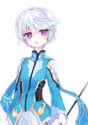 Rule 34 | 10s, 1boy, bishounen, blush, male focus, mikleo (tales), name (oiuio), open mouth, purple eyes, short hair, solo, staff, tales of (series), tales of zestiria